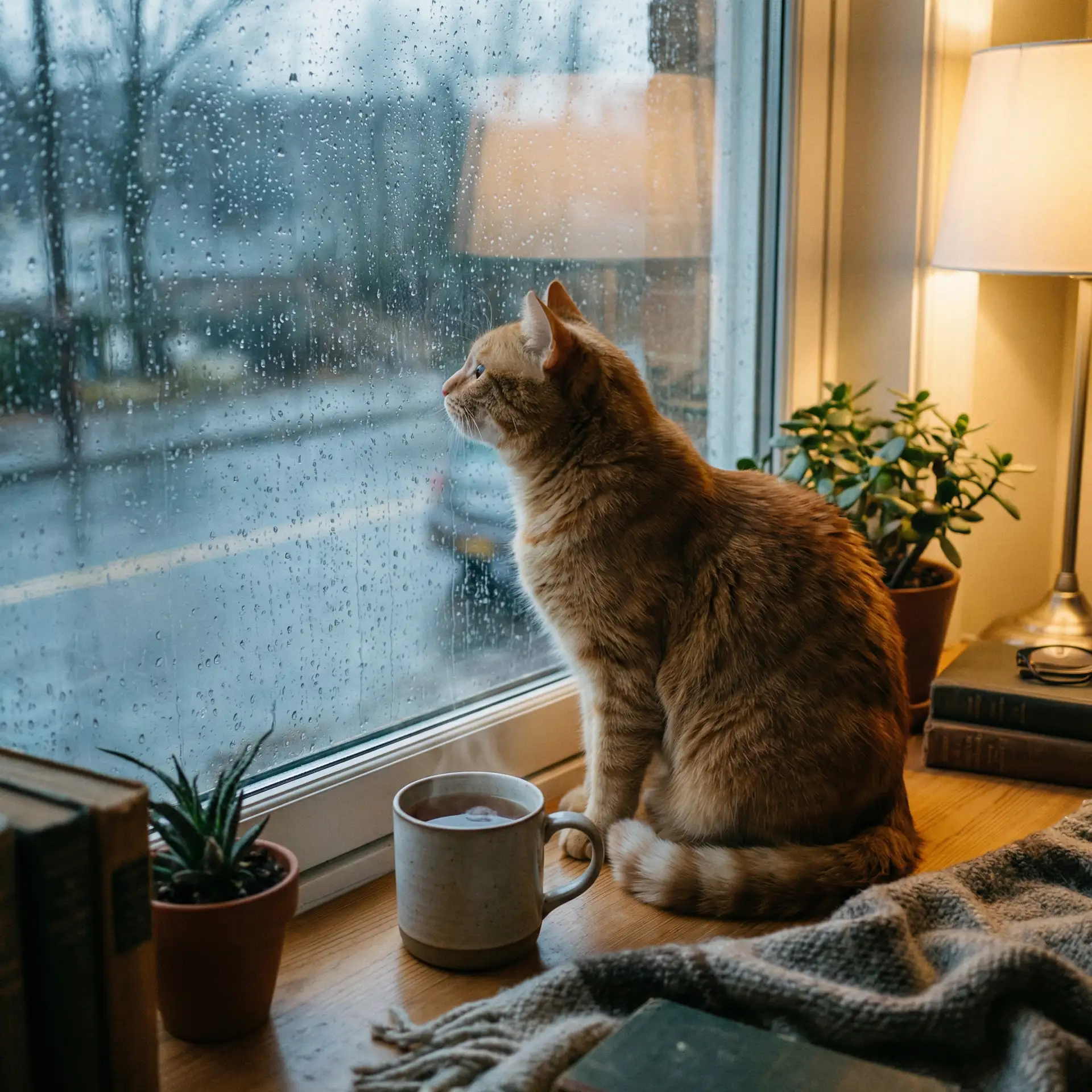 猫咪望着窗外的雨 - 蜘蛛磁力