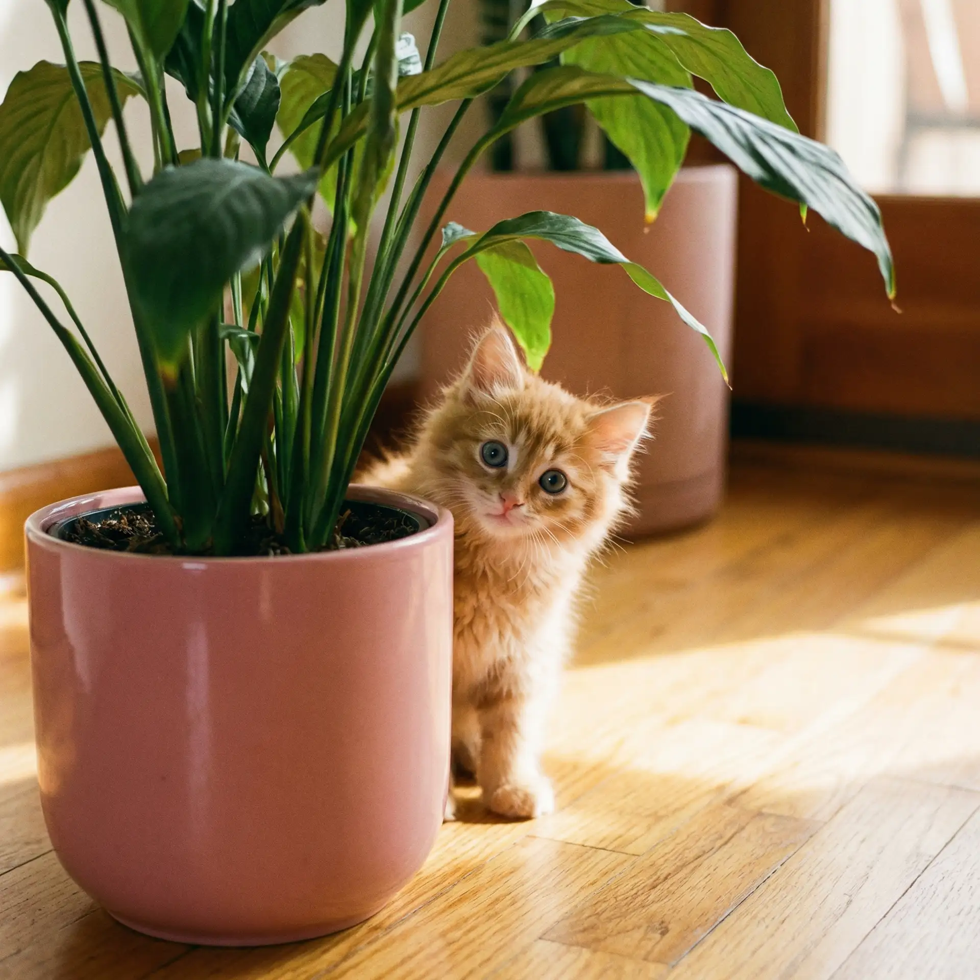 小猫从花盆后探头 - 蜘蛛磁力